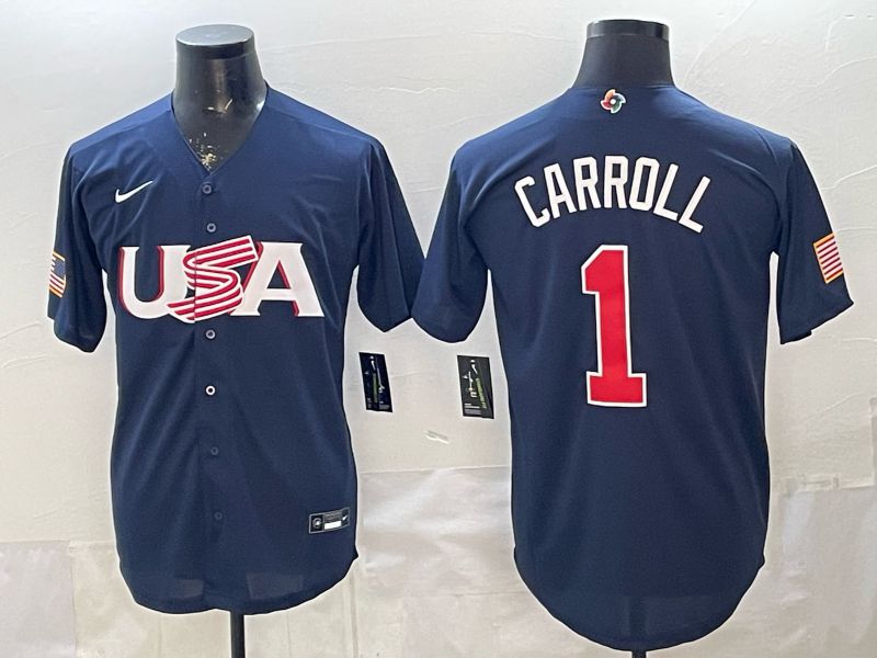 Men 2026 World Cub USA #1 Carroll Blue Nike MLB Jersey style 01->more jerseys->MLB Jersey
